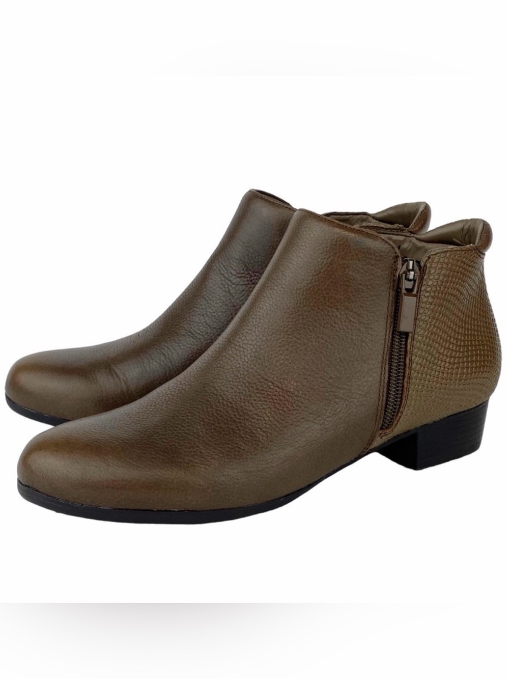 Trotters Major Booties Dark Taupe Snake Ankle Boot Side Zipper Size 7.5 Women’s